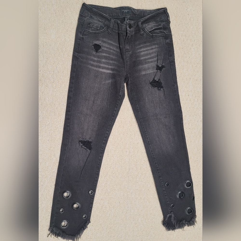 Celebrity Pink Ankle Straight Black Distressed Jeans Grommets Style Zipper Fly 3